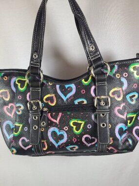 XOXO black with neon heart print handbag